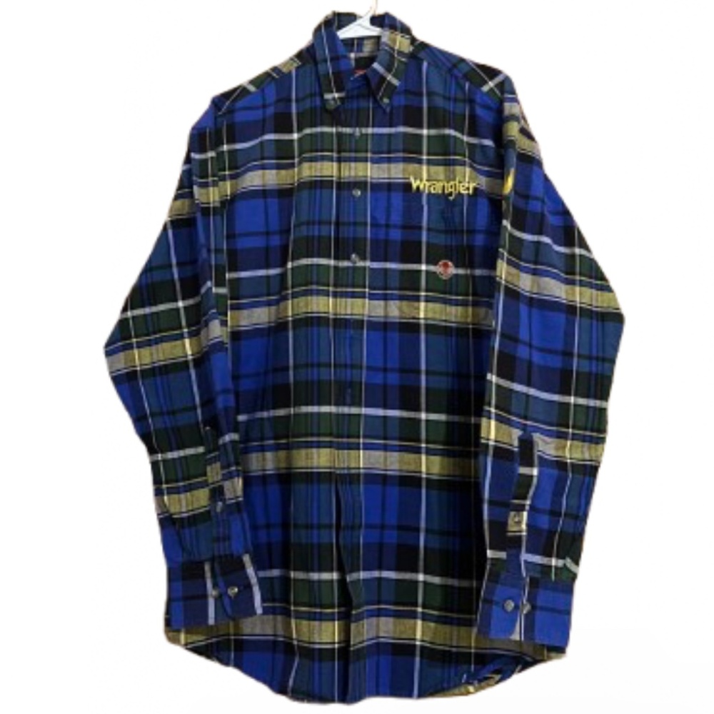 Vintage Wrangler Twenty X Men’s Blue Multi Plaid Button Down Cowboy Shirt Sz-M-L